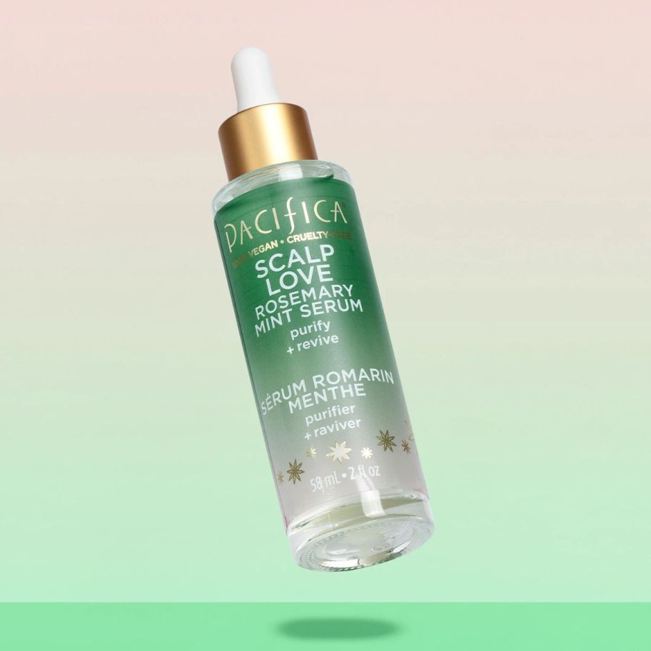 a bottle of pacifica scalp love rosemary mint serum