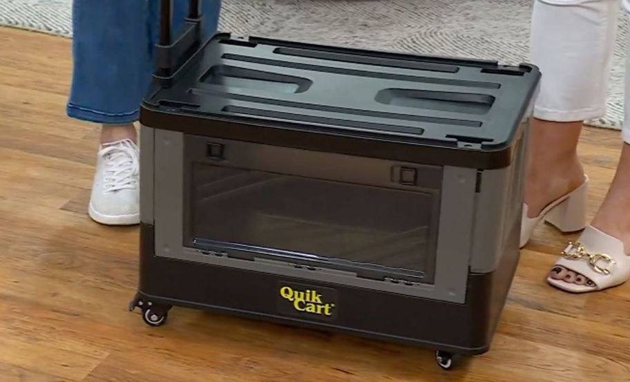 a quick cart portable rolling stacking crate on a hardwood floor