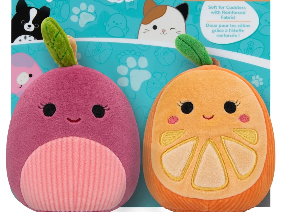 2 Squishmallows pet toys - cherry shape and orange slice shape