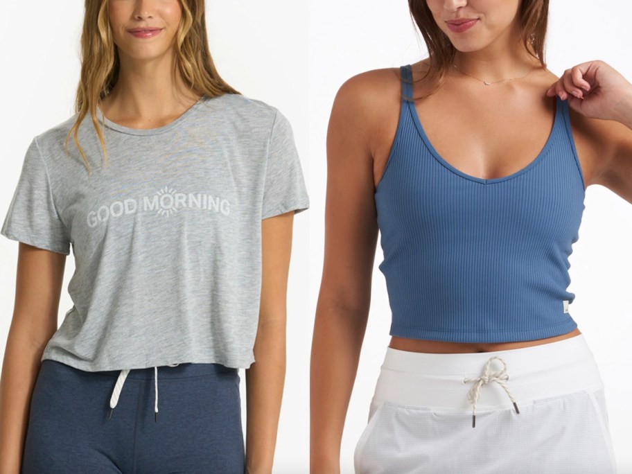 good morning tee and blue tank