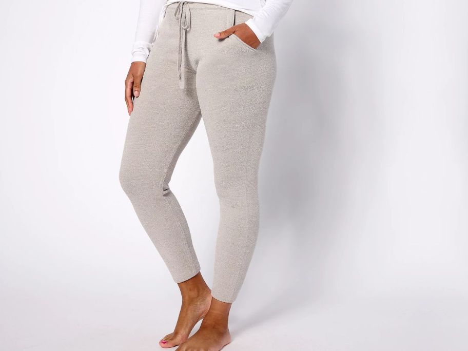 Stock image of a woman wearing Barefoot Dreams Plus Size CozyChic Ultra Lite Everyday Pants