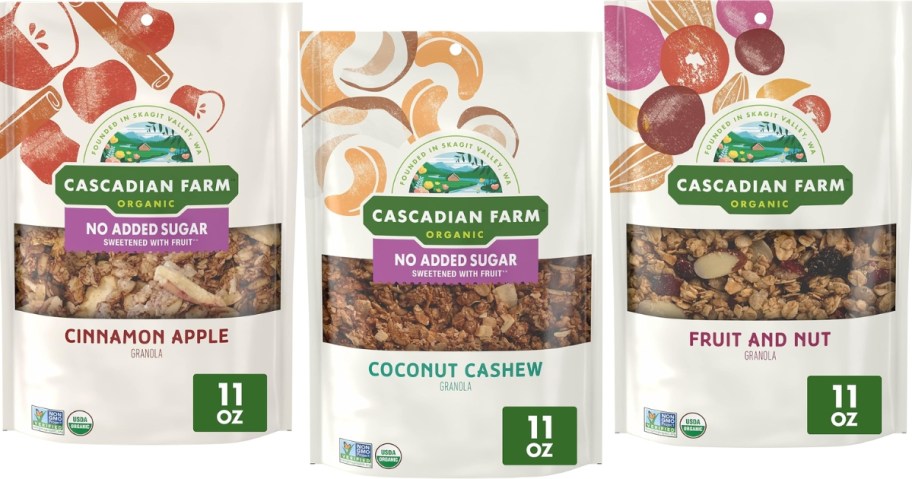 Cascadian Farms Organic Granola 11oz Bag in Cinnamon Apple, Coconut Cashew and Fruit & Nut