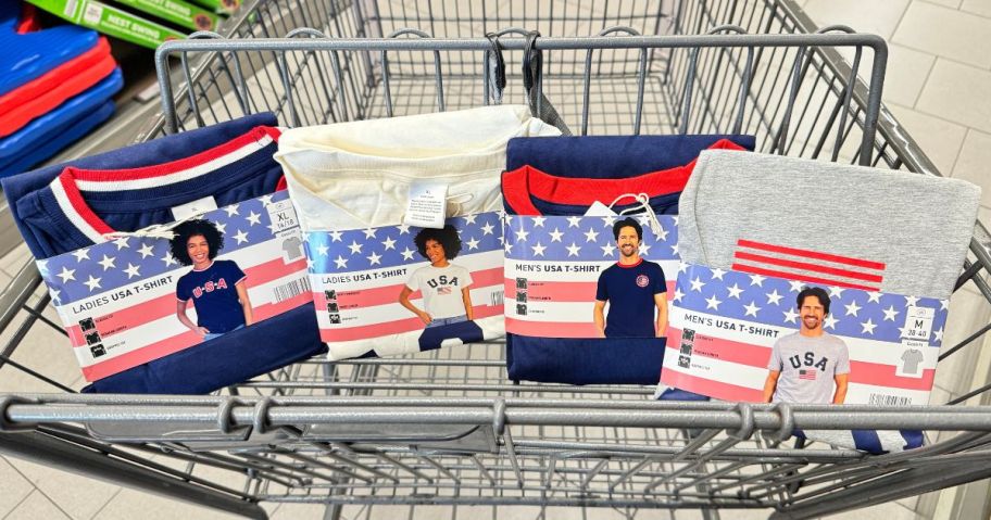 4 USA t-shirts in a cart