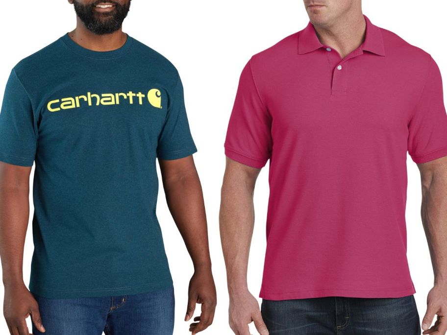 Stock images of a man wearing a Carhartt tee and a man wearing a polo shirt