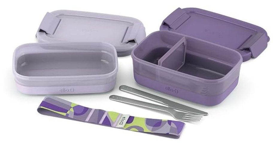 Ello 2-Pack Lunch Stack Plastic Food Storage Container showing all the included pieces