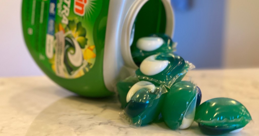 gain flings laundry detergent on countertop