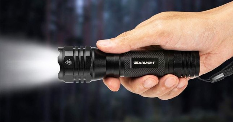 hand holding a black flashlight