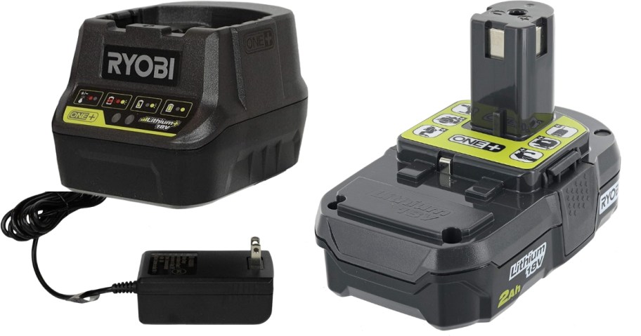 a black Ryobi One Charger and Battery