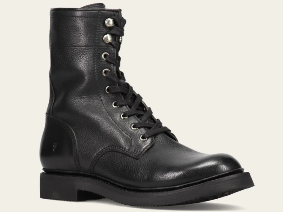 men's black leather lace up combat boot