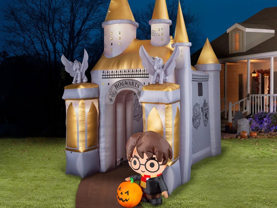 hogwarts castle and harry potter halloween inflatable