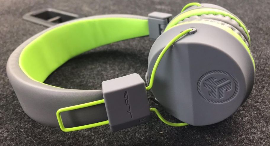 JLab headphones with gray and neon green