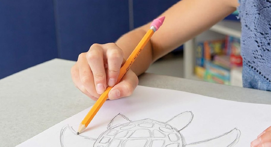 Kiddo writing in note pad with number 2 pencil