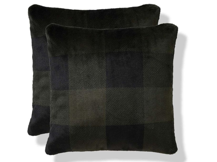 2 green and black plaid throw pillows