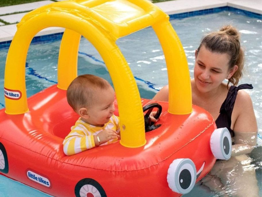 Baby in a pool in a Little Tikes Cozy Coupe Car Pool Float