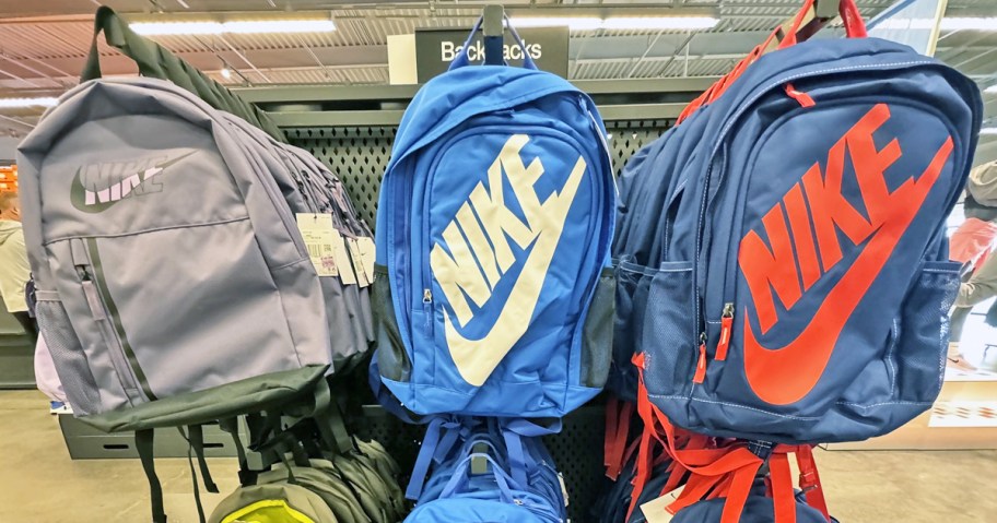 nike backpacks on display in store