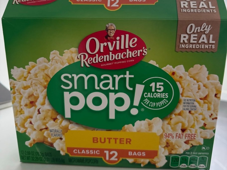 box of orville redenbacher's smart pop popcorn in butter flavor
