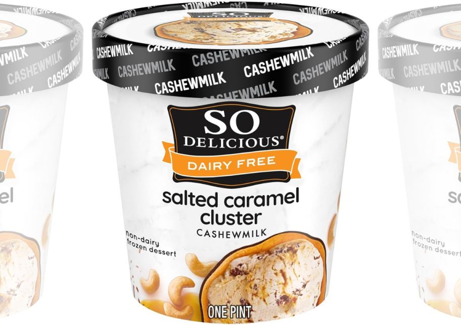 a pint of Dairy-Free Salted Caramel Cluster Cashewmilk ice cream