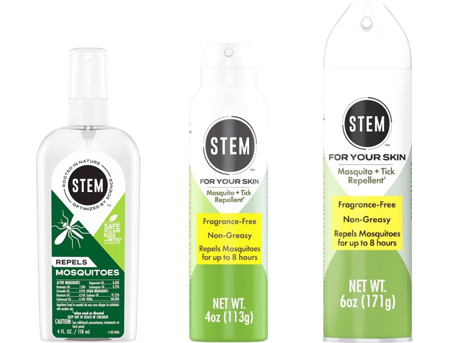 three bottles of STEM Insect-Repellant Sprays