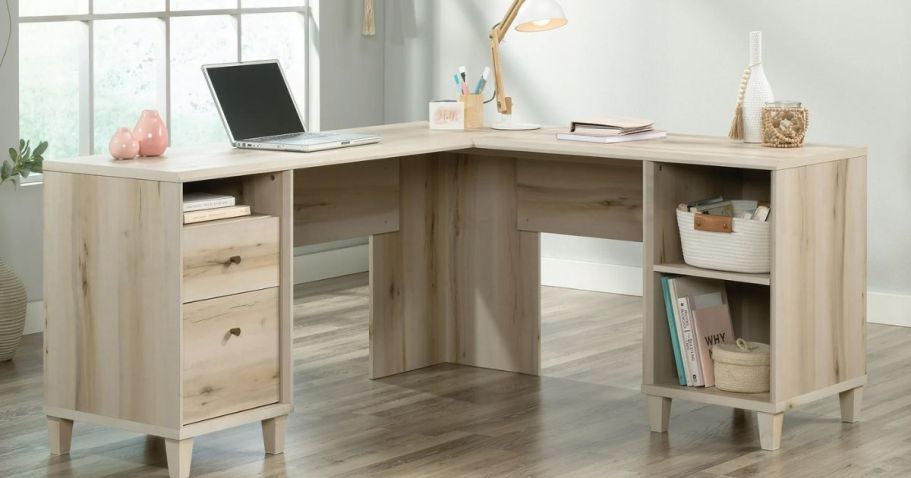 Sauder Willow Place L-Shaped Home Office Desk with File Drawers