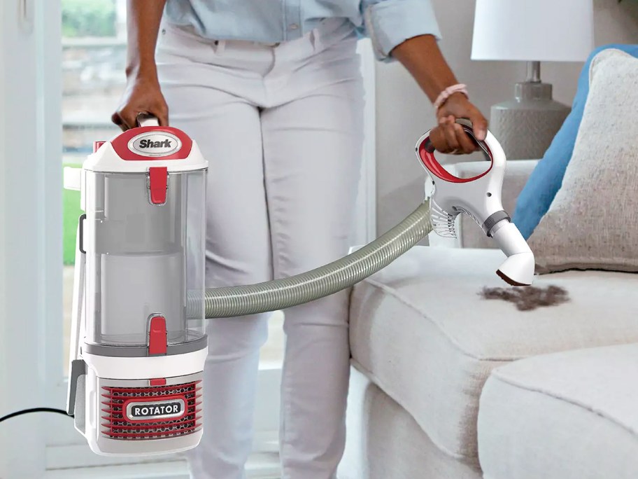 using Shark Rotator Vacuum to clean couch