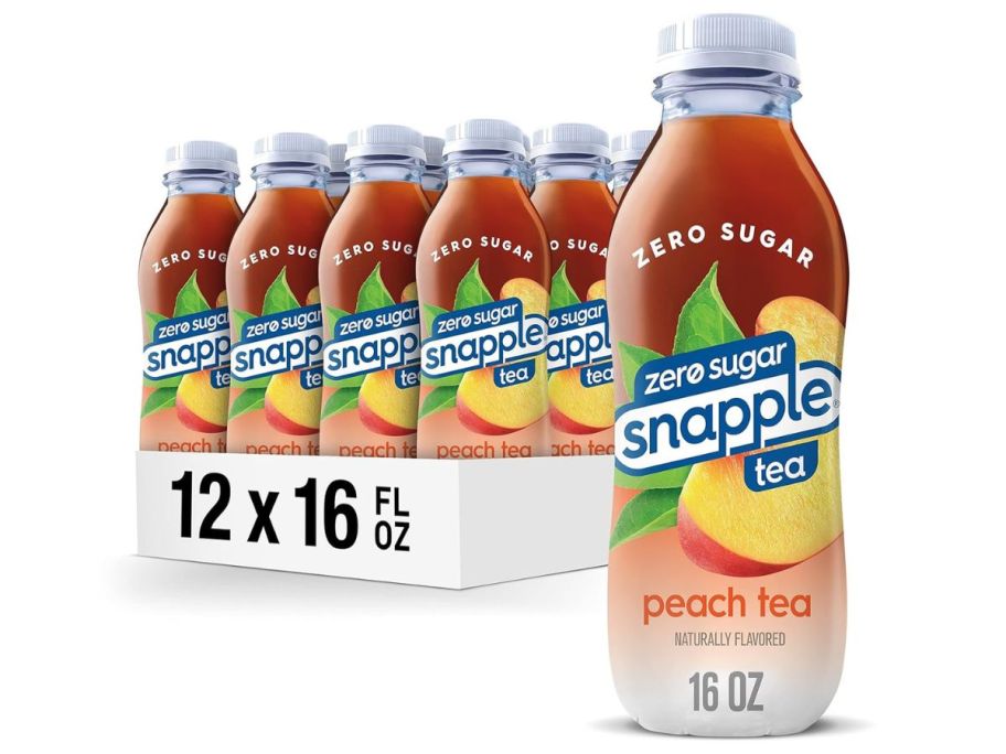 Snapple Zero Sugar Peach Tea 16oz Bottles 12-pack stock image