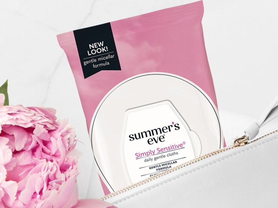 Summer's Eve Simply Sensitive Daily Gentle Feminine Wipes in a purse