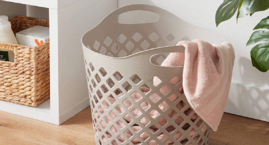 Target laundry basket displayed with items inside of it