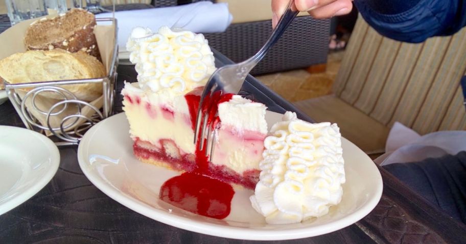 strawberry cheesecake slice on plate