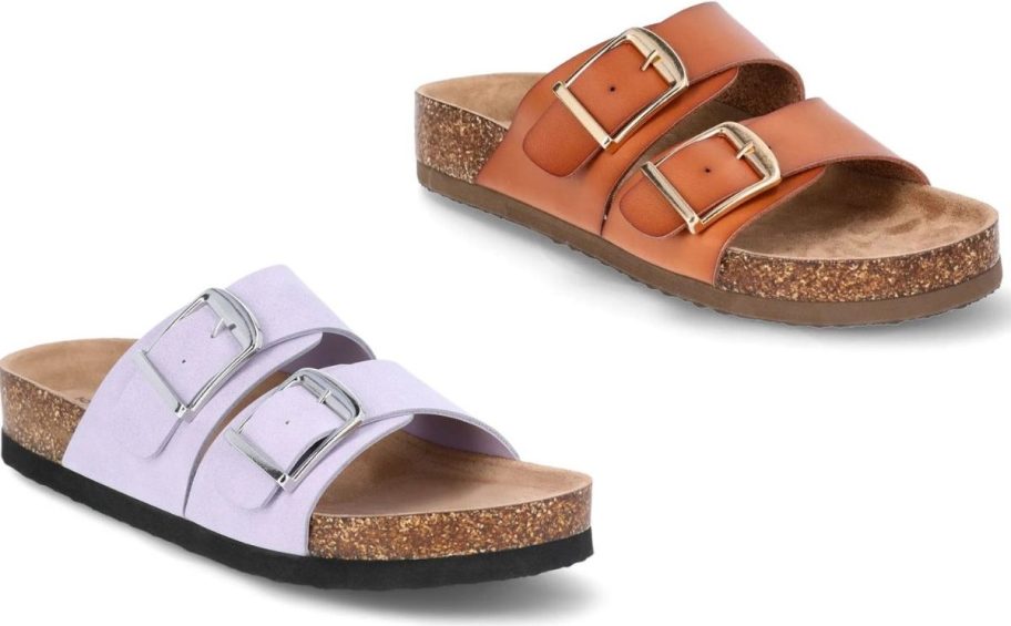 Stock images of two Time and Tru Women's Footbed Slide Sandals