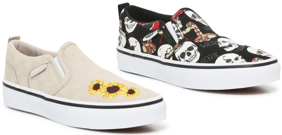 sunflower and skull print slip-on vans sneakers