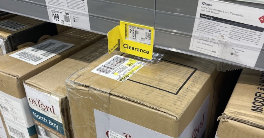 walmart clearance tag on store shelf with baby items