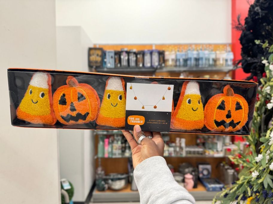 6 feet of plush candy corn and jack o'lantern garland