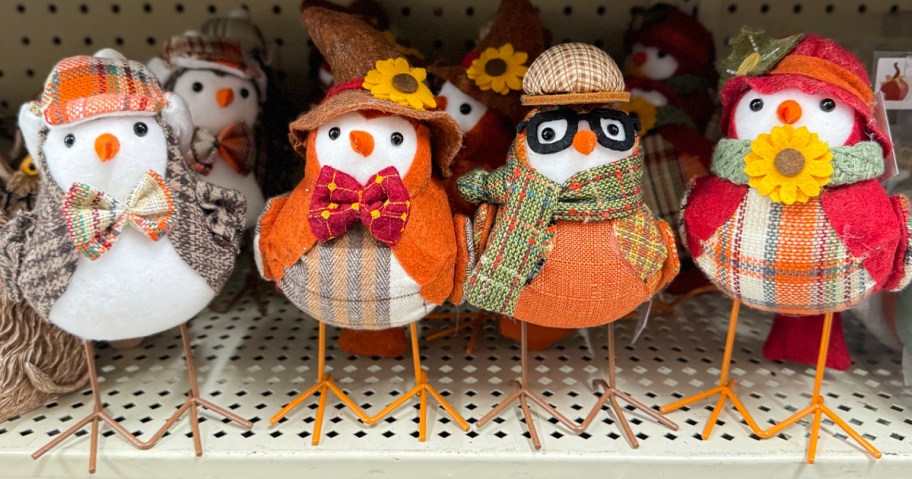 4 fall decor birds on shelf in store