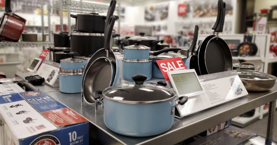 Farberware Cookstart 15-Piece DiamondMax Nonstick Cookware Set on display in store