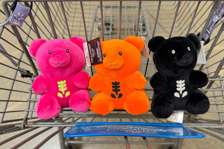 3 halloween gummy bear plush in a shopping cart