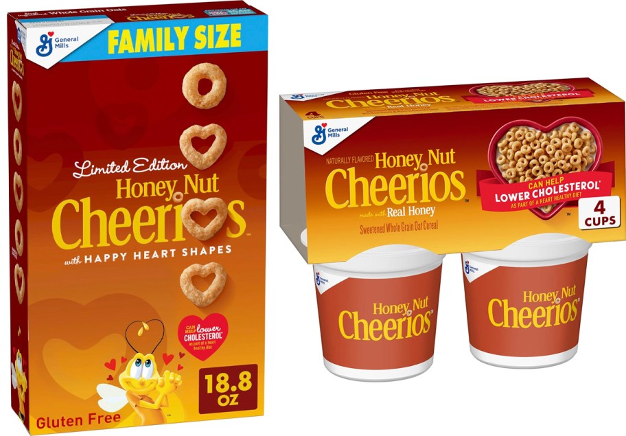 honeynut cheerios cereal box and cups 