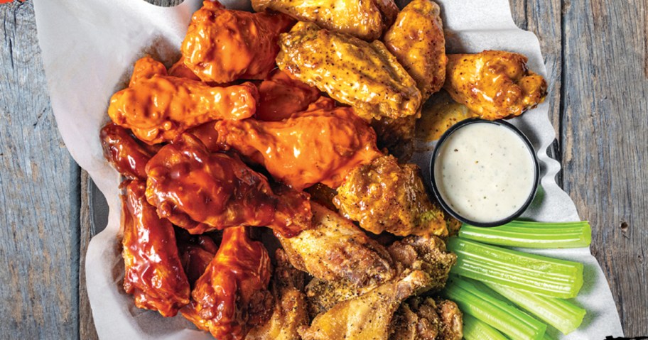 plate of hot wings and celery