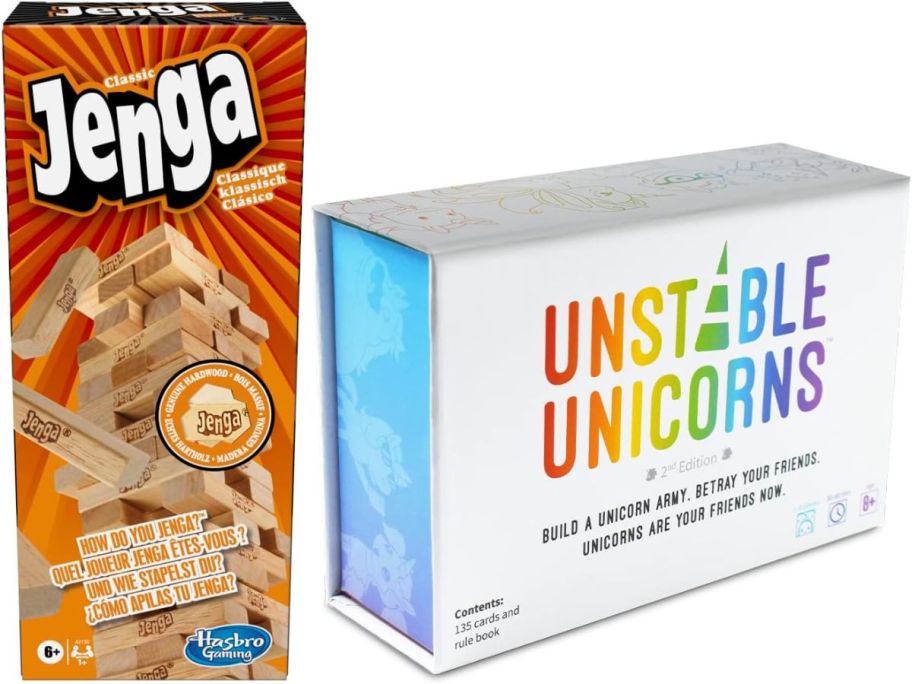 jenga and unstable unicorns stock images