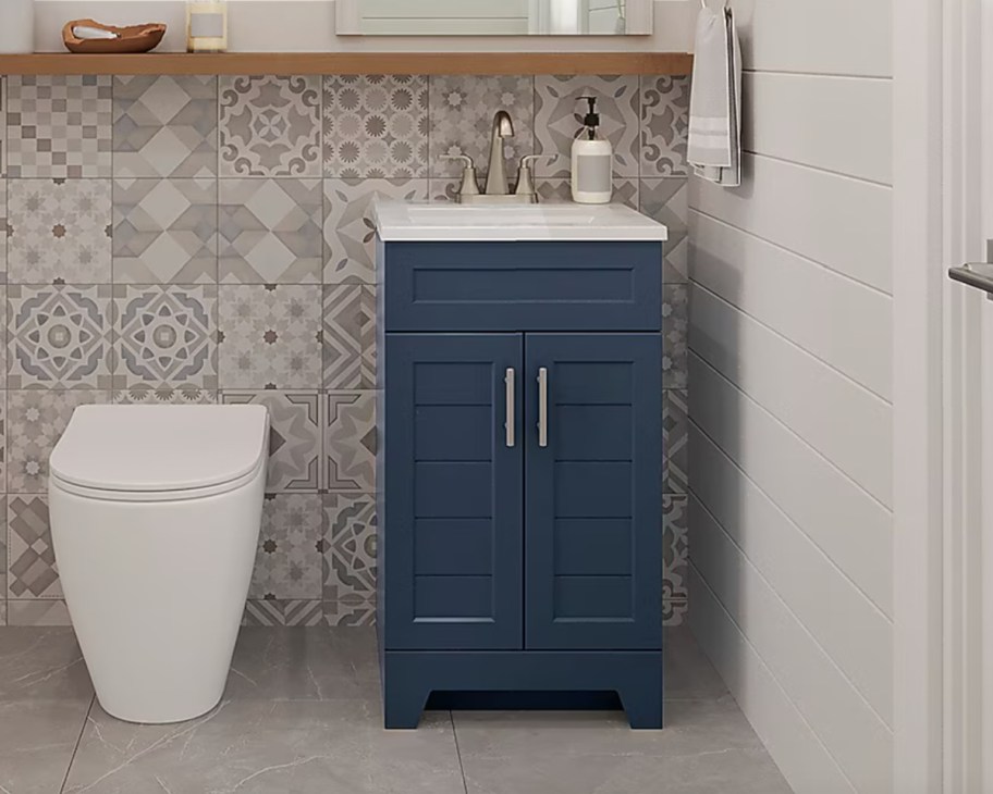 navy blue bathroom vanity