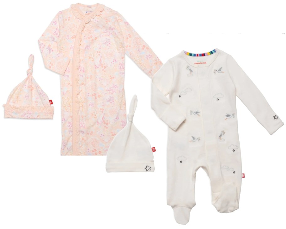 two magnetic hat and romper sets