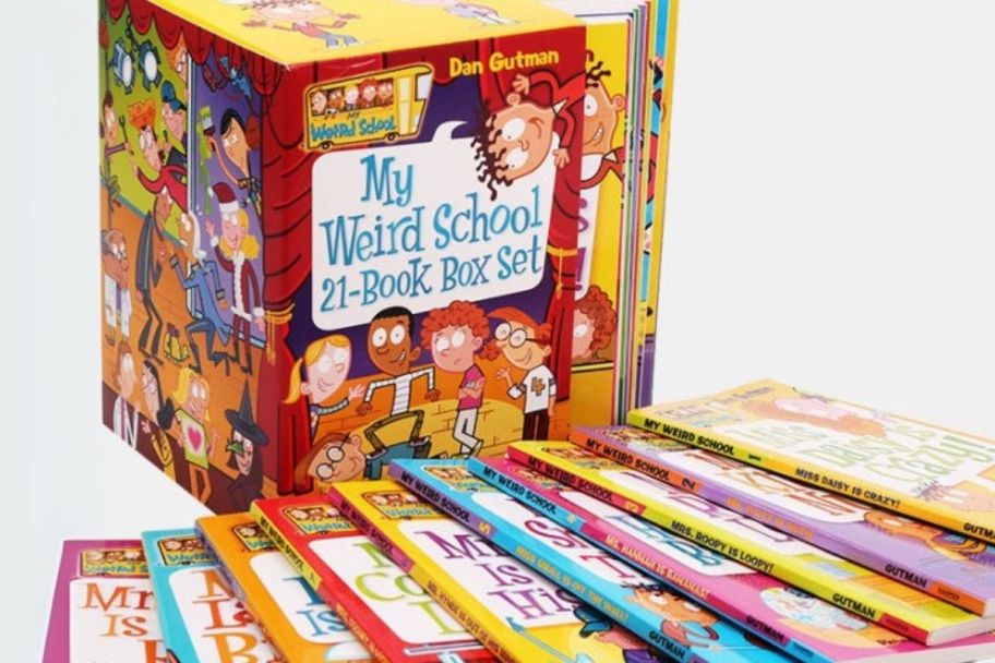 the my weird school boxed set box with books fanned out in a display 