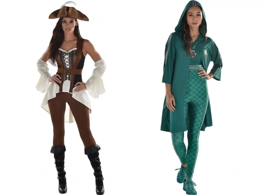 two women wearing pirate and harry potter costumes