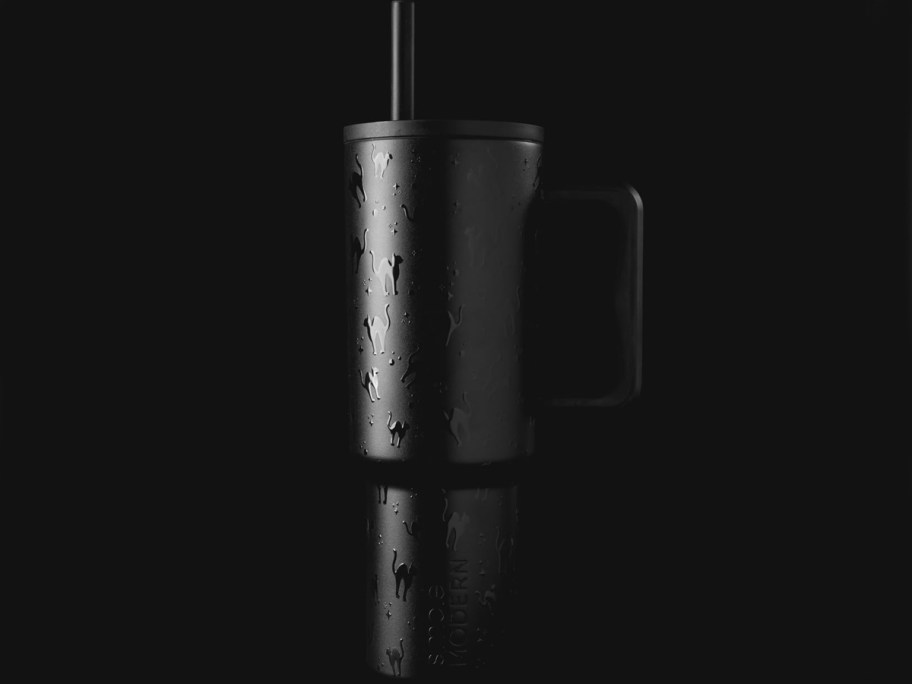 simple modern black cat tumbler with black background