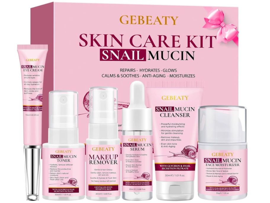 Snail Mucin Skin Care 6-Piece Kit in front of box