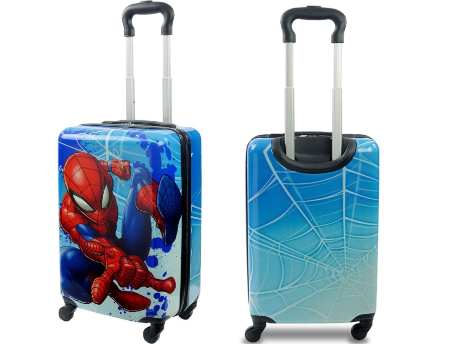 spiderman front and back image of luggage