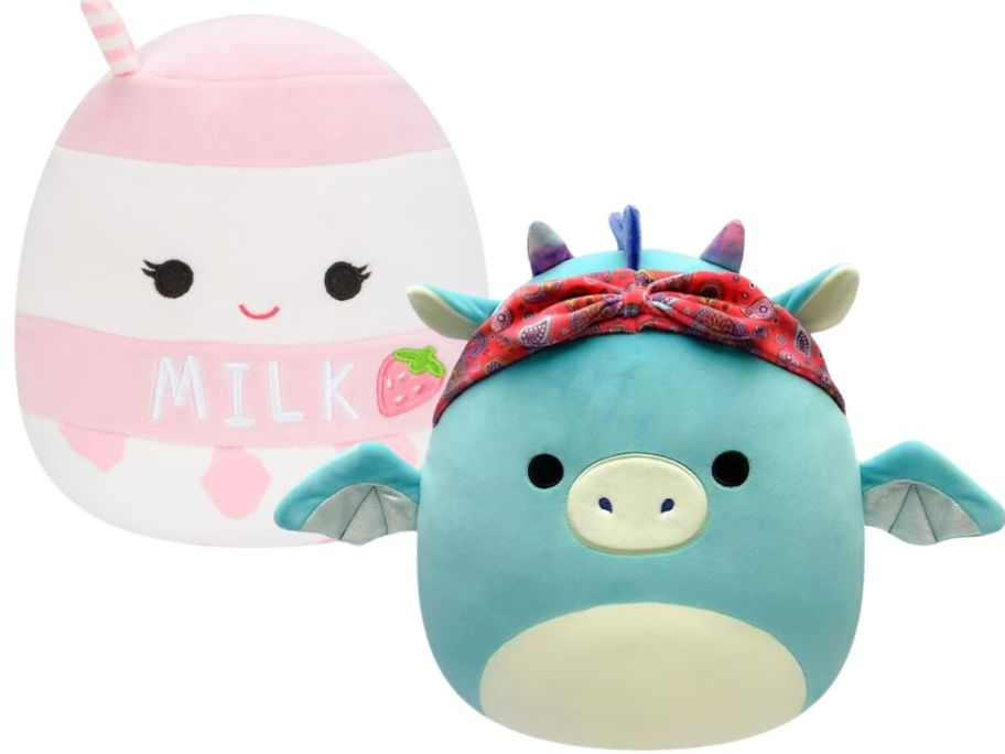 Strawberry Milk and Teal Dragon with Bandana Squishmallows