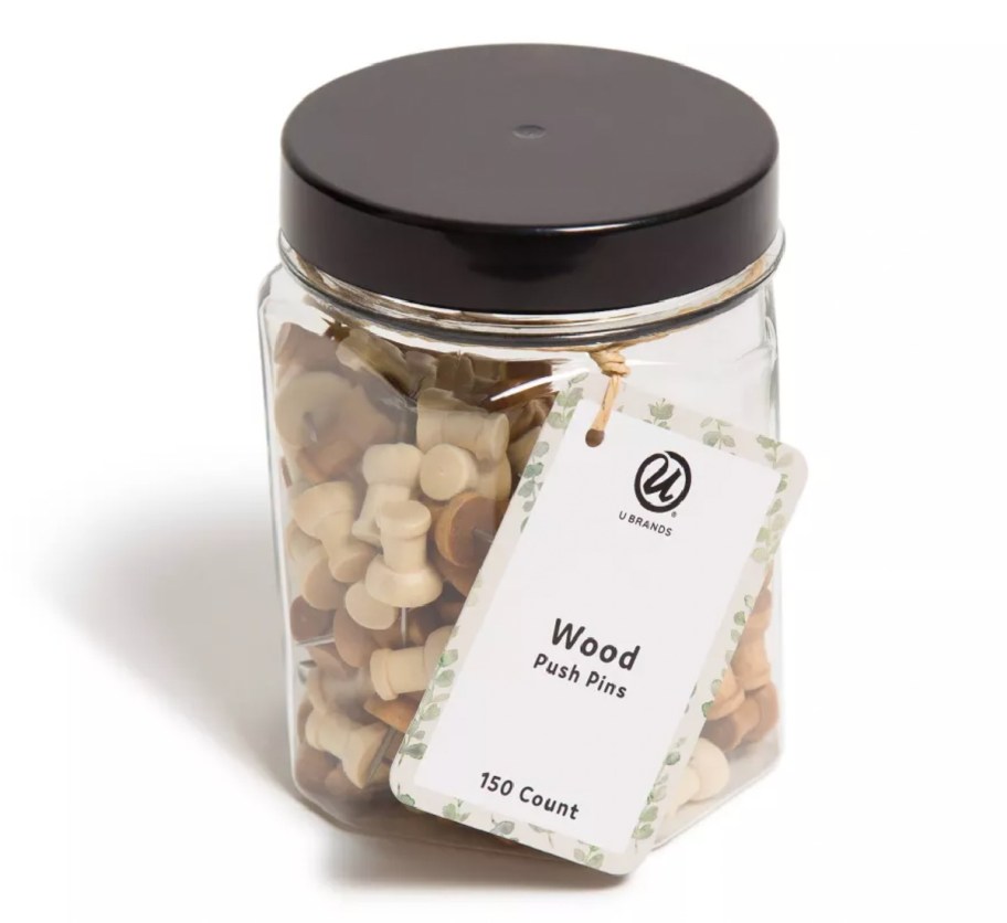 WOODEN push pins in jar