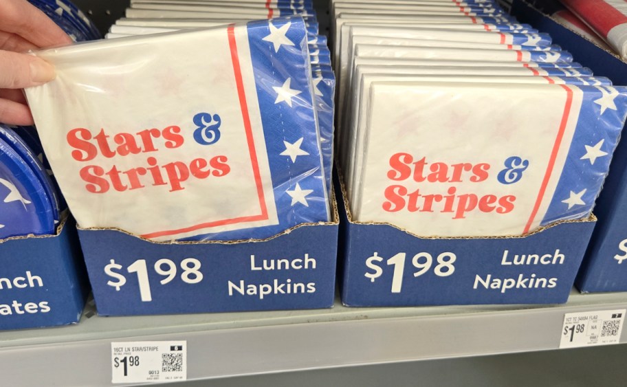 stars and stripes napking packs on shelf