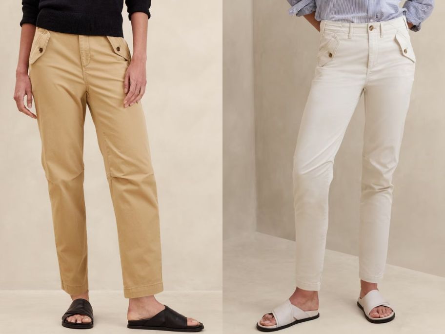 Stoc images of two women wearing banana republic factoiry girlfriend pants
