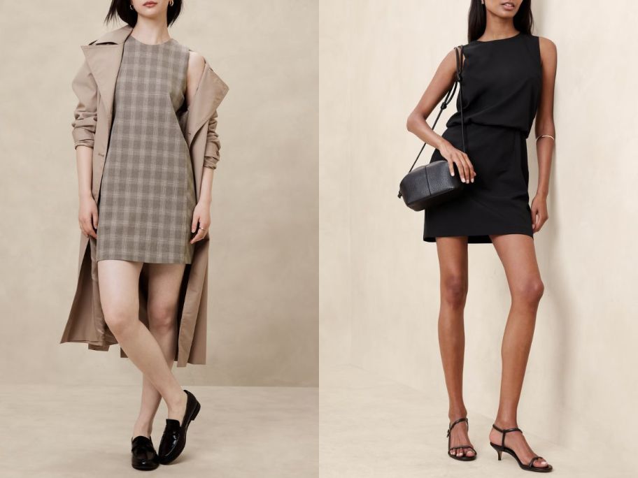 stock images of two women wearing banana republic factory dresses